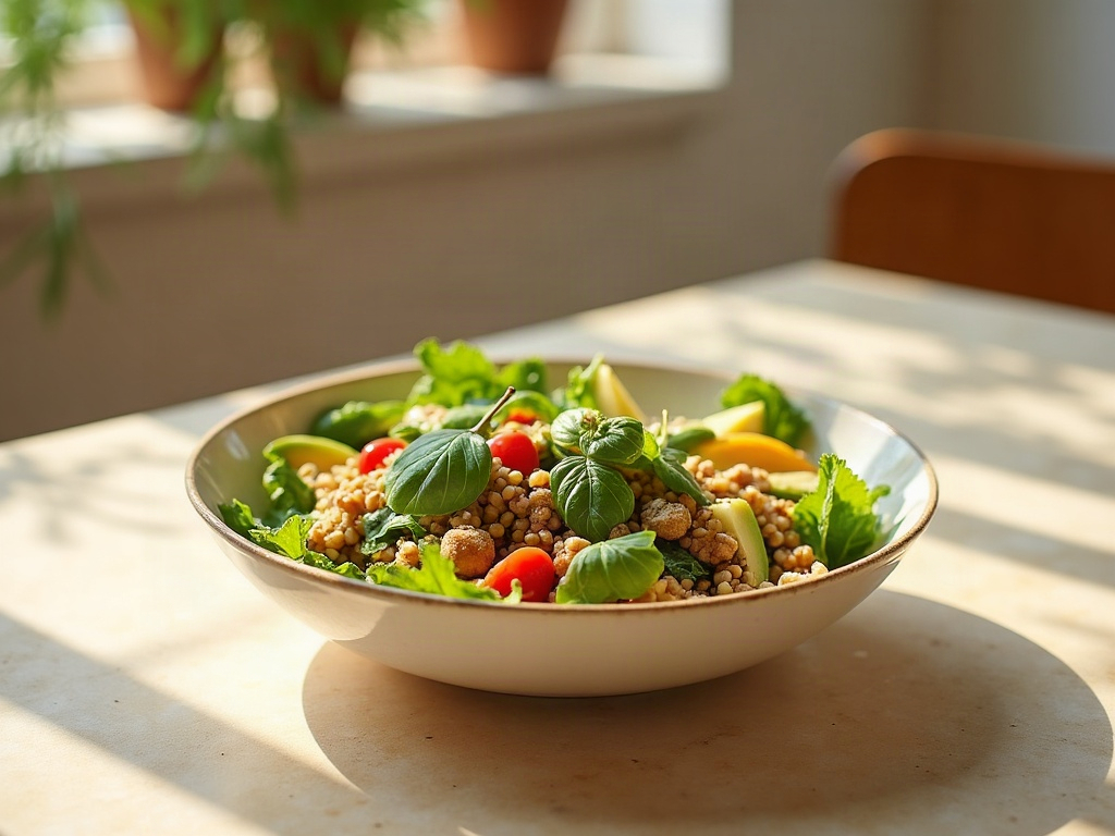 A balanced healthy meal bowl, representing appetite support