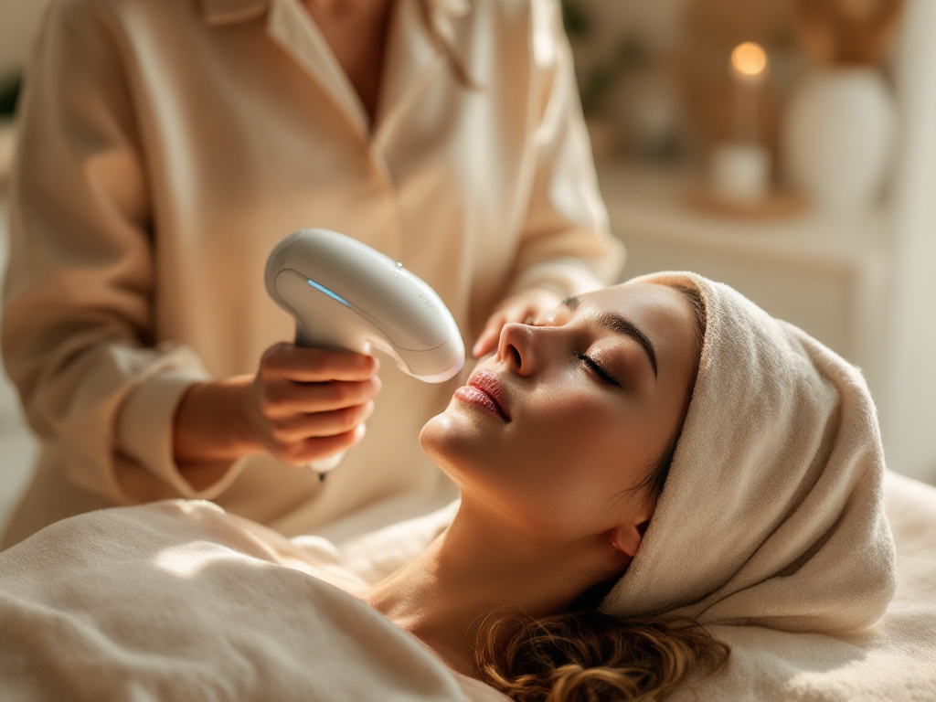 An IPL photofacial treatment being performed at Crave Med Spa in Humble, TX