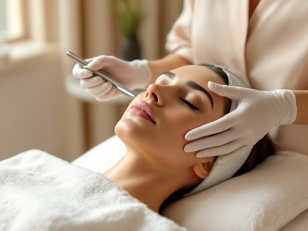 An aesthetician performing a dermaplaning treatment at Crave Med Spa in Humble, TX