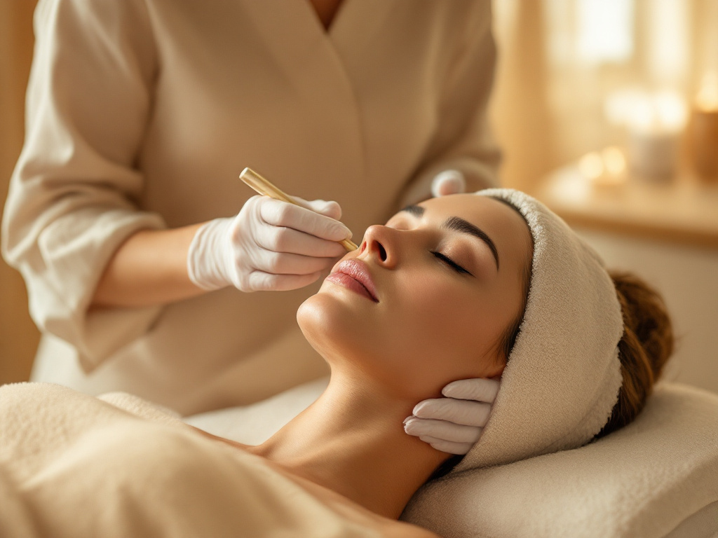 An aesthetician treating a client's skin in the treatment room at Crave Med Spa