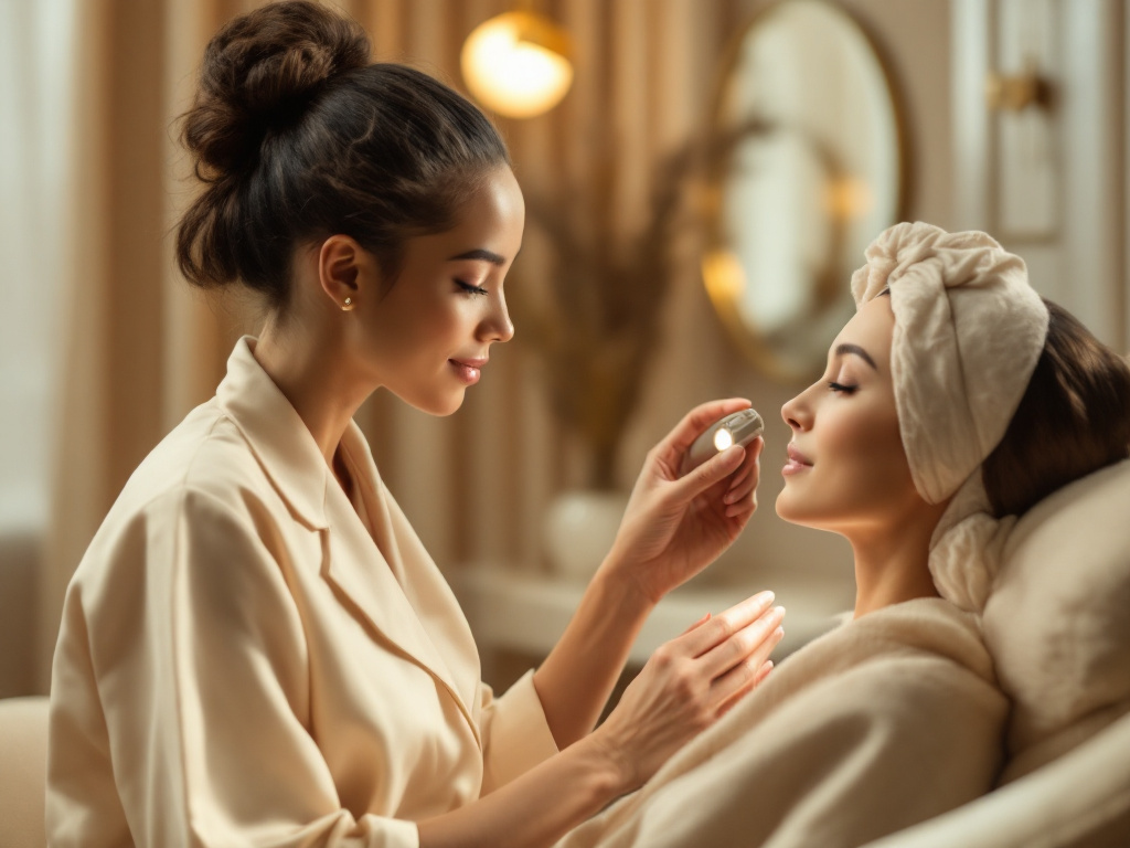 A skincare clinician examining a client's skin during a consultation at Crave Med Spa