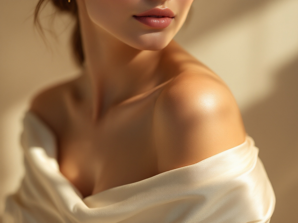 A woman's shoulder and collarbone in soft light, with smooth even skin, at Crave Med Spa in Humble, TX