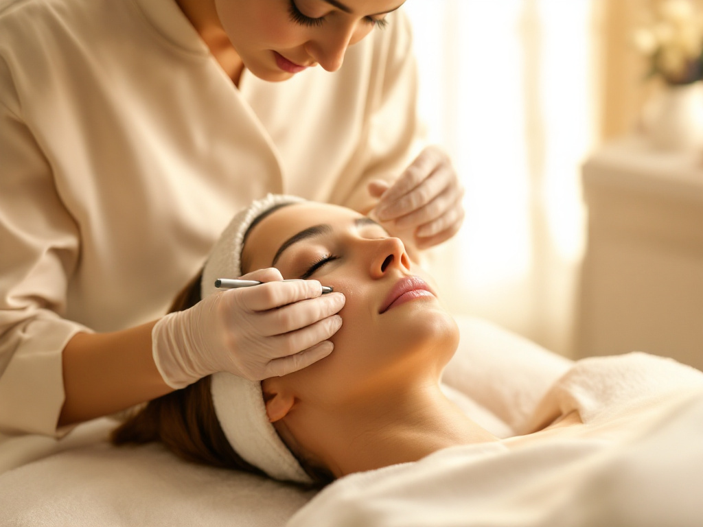 A clinician performing a precise skin treatment on a client at Crave Med Spa